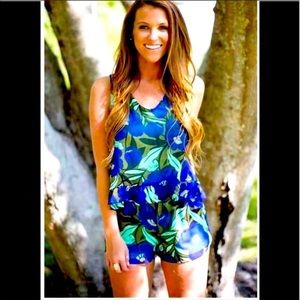 Anthropologie Judith March Indigo Floral Romper.